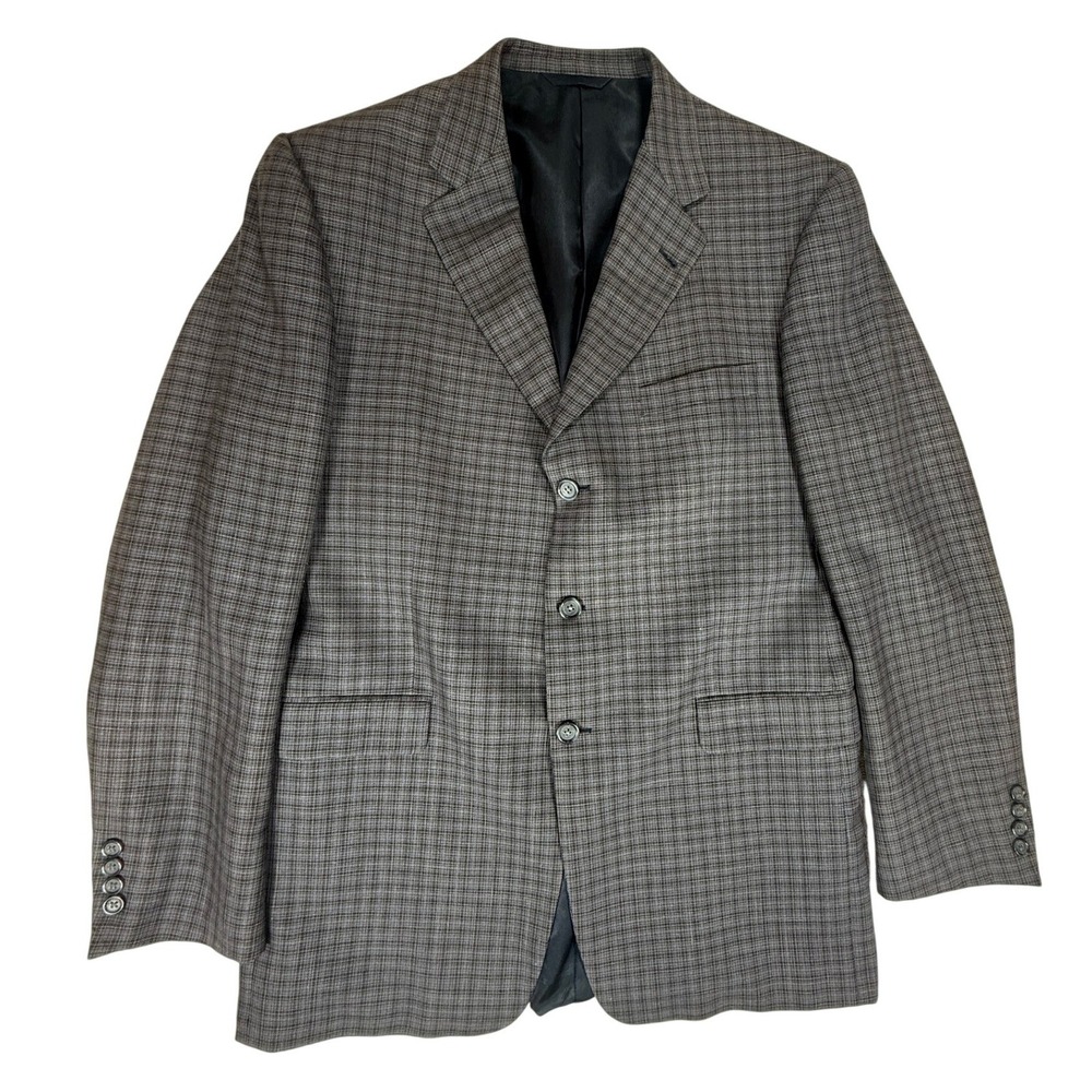 Burberry London Kensington 44L Blue Grey Plaid Linen Wool Linen 3 Button Blazer - Picture 2 of 15